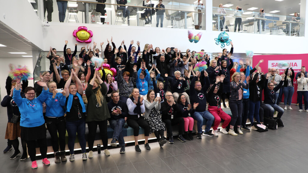 "Employees of Savonia celebrating their Finland´s Best Workplace victory"